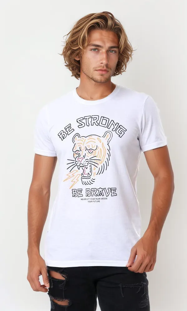 56877 Printed "Be Strong Be Brave" Cotton T-Shirt - White