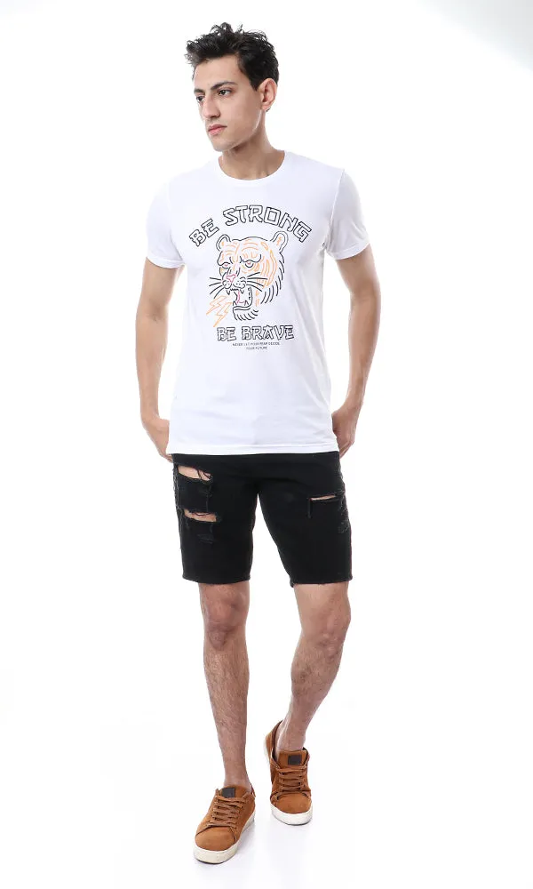 56877 Printed "Be Strong Be Brave" Cotton T-Shirt - White