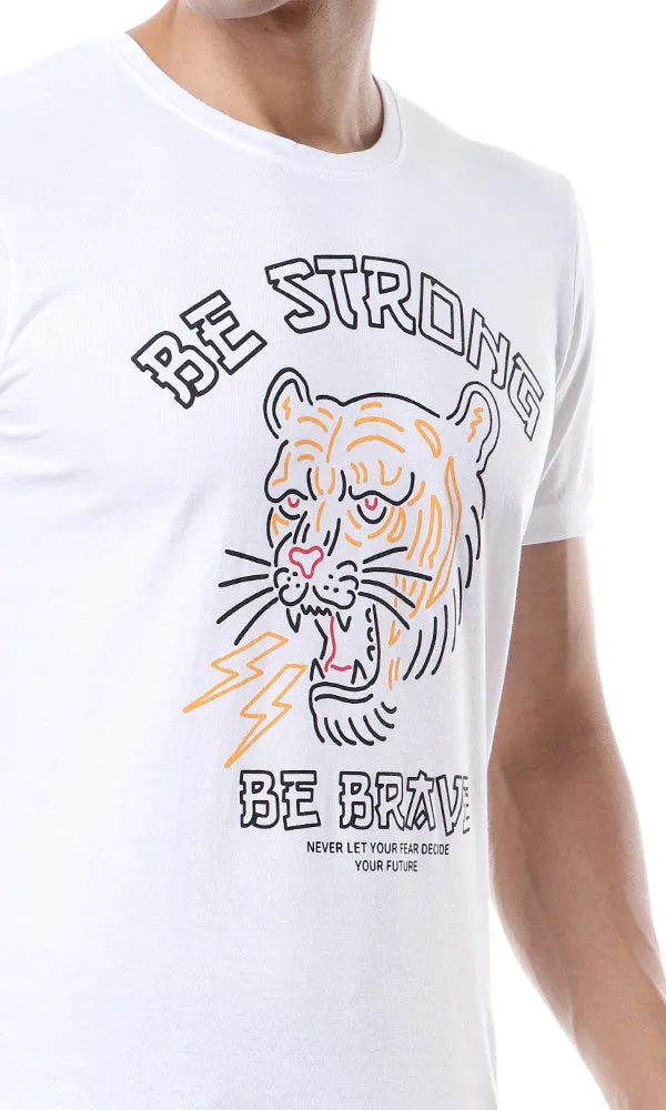 56877 Printed "Be Strong Be Brave" Cotton T-Shirt - White