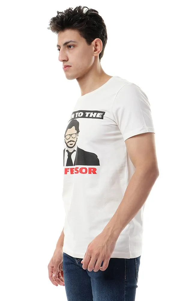 57543 Listen To The Professor Printed Beige Tee