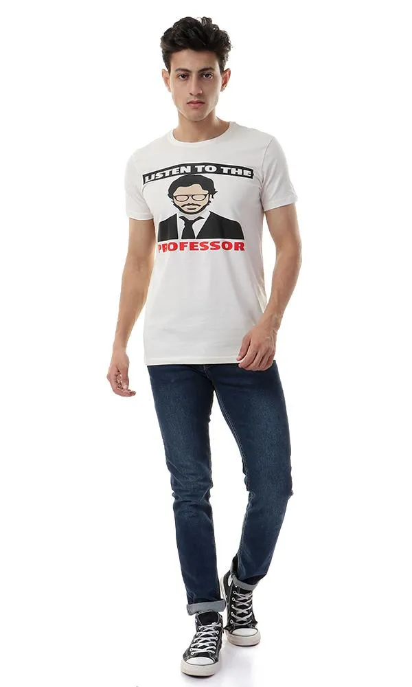57543 Listen To The Professor Printed Beige Tee