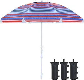 8Ribs Beach Umbrella Windproof 50  UV Protection,with 3 Sandbags and 1 Carry Bag