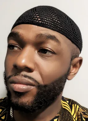 All-Black Dupsie's Knitted Saka African Mens Kufi Hat - DPHKN245