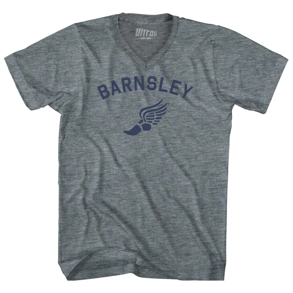 Barnsley Running Track Winged Foot-Tri-Blend V-neck Womens Junior Cut T-shirt