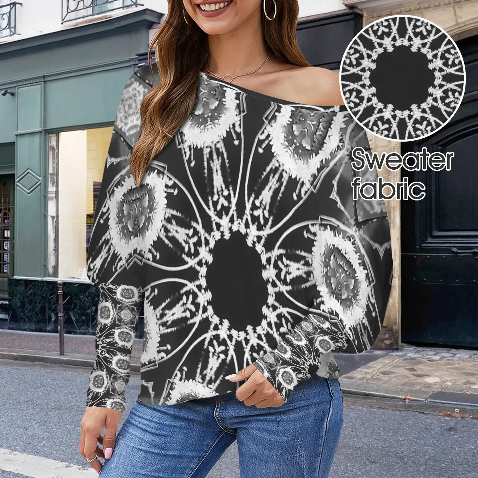 Batwing Long Sleeve Sweater Frosty Reeds Black & White