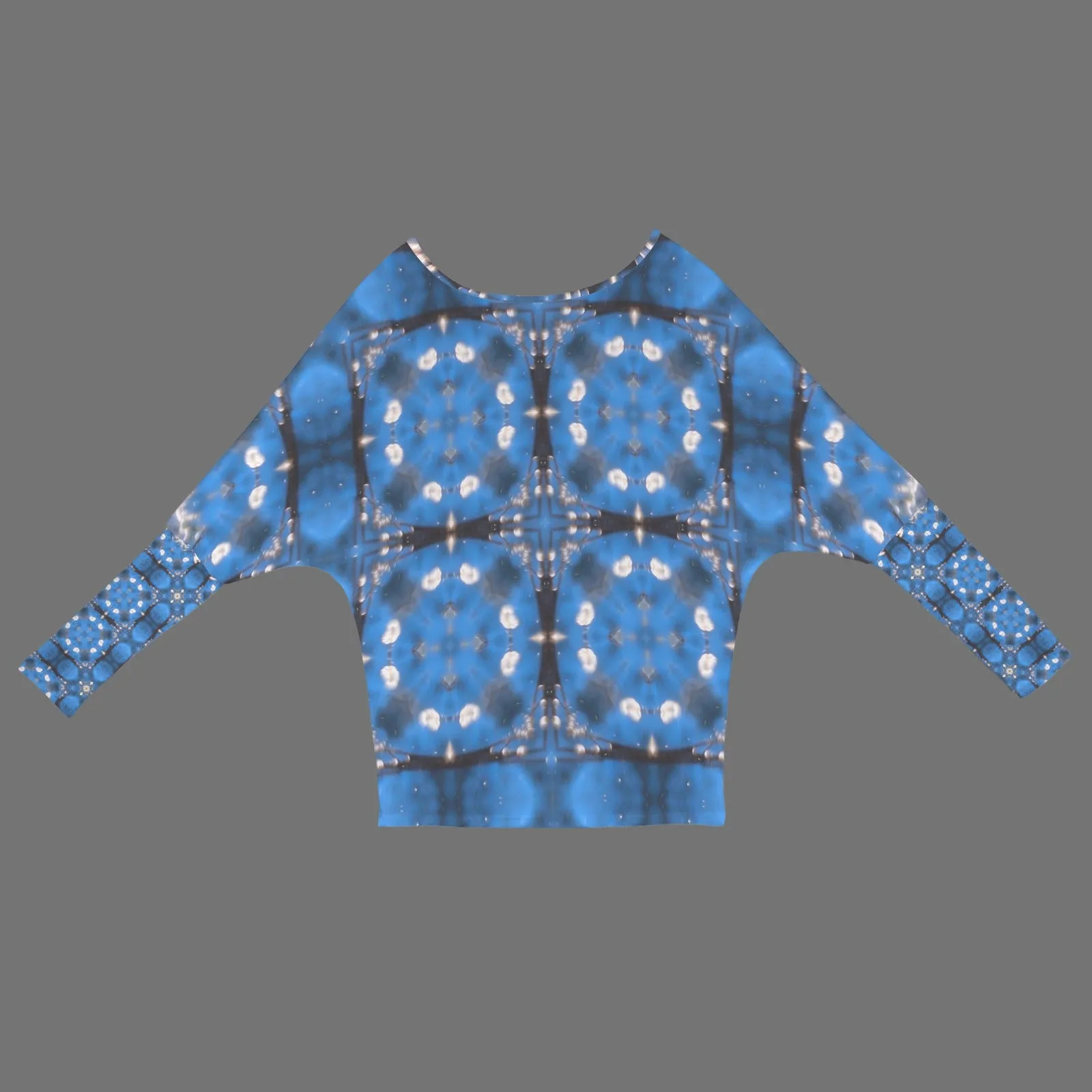 Batwing Long Sleeve Sweater Frosty Trees Blue Tartan Plaid