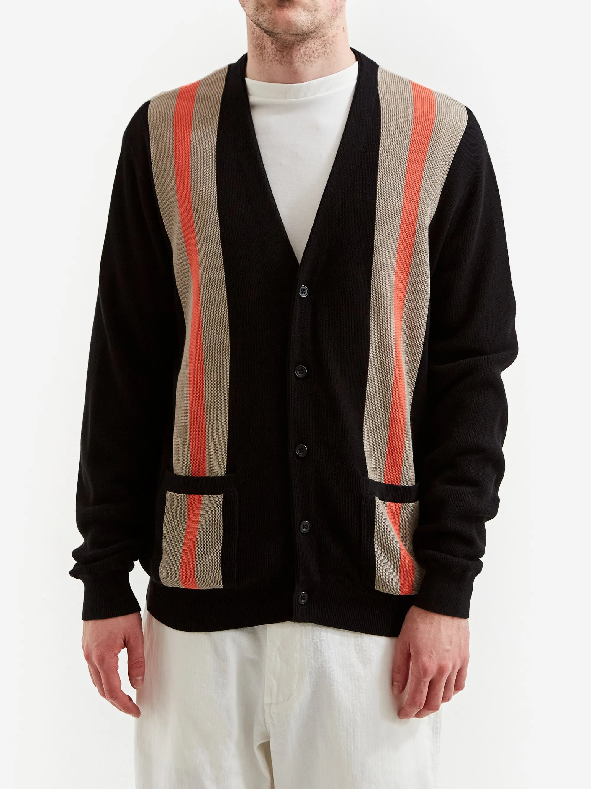 Beams Plus Stripe Jacquard Cardigan - Black