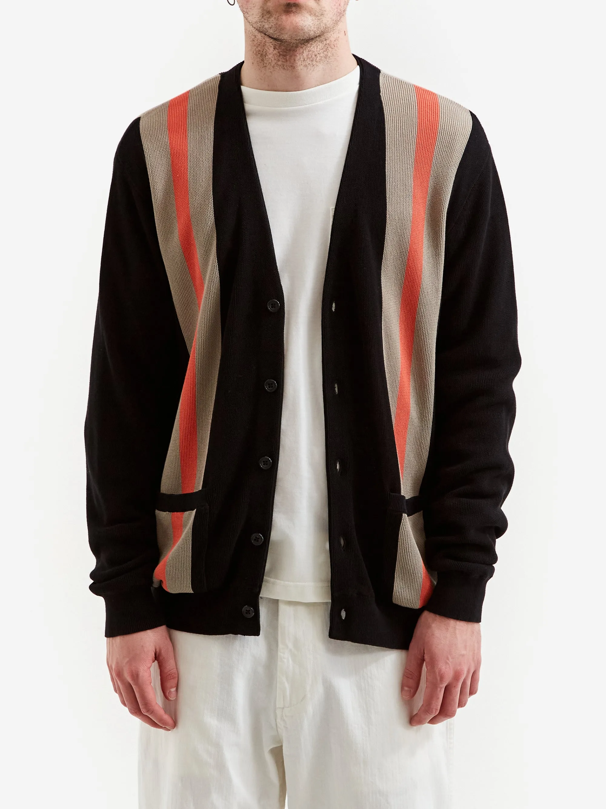 Beams Plus Stripe Jacquard Cardigan - Black