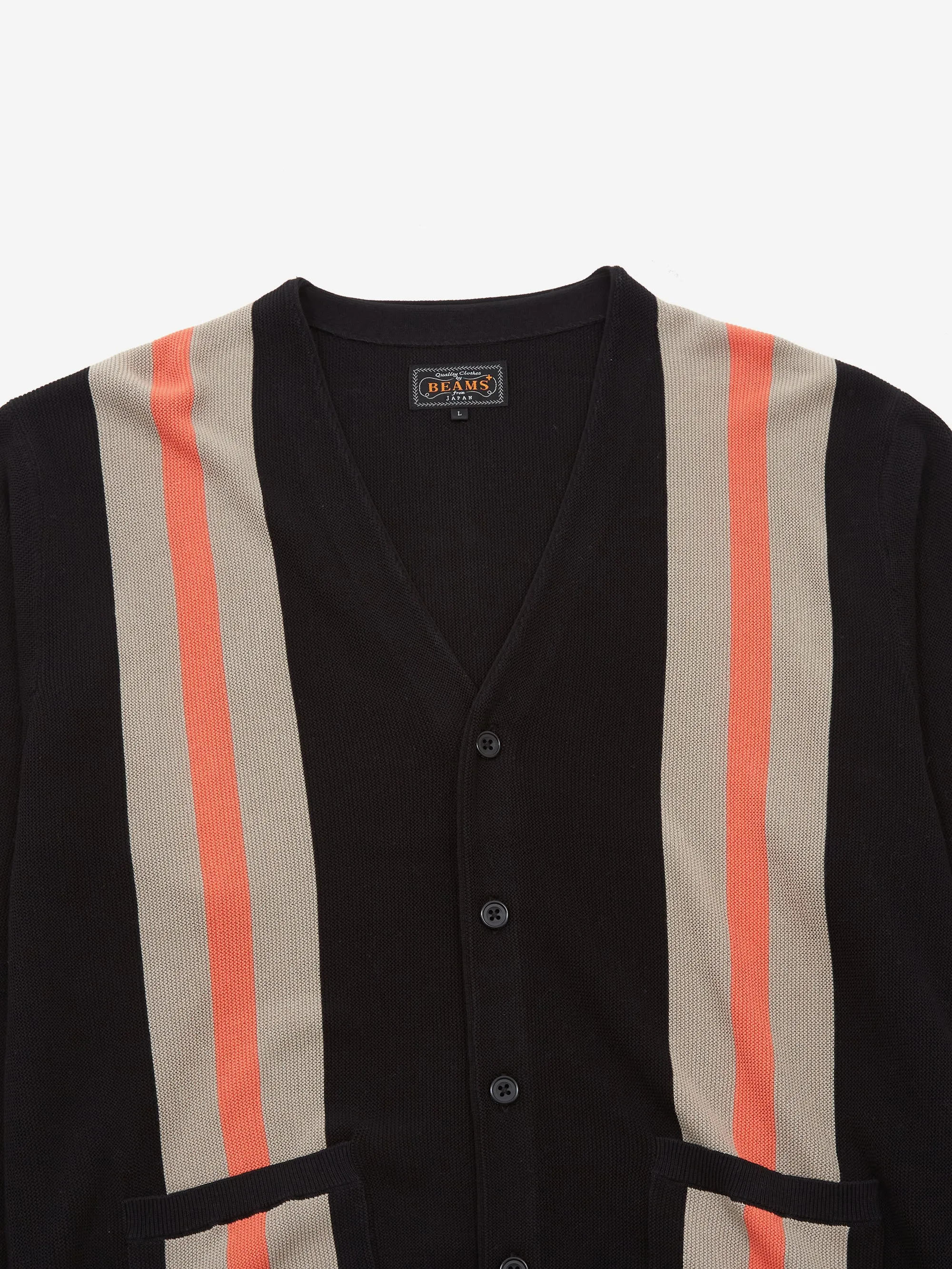 Beams Plus Stripe Jacquard Cardigan - Black
