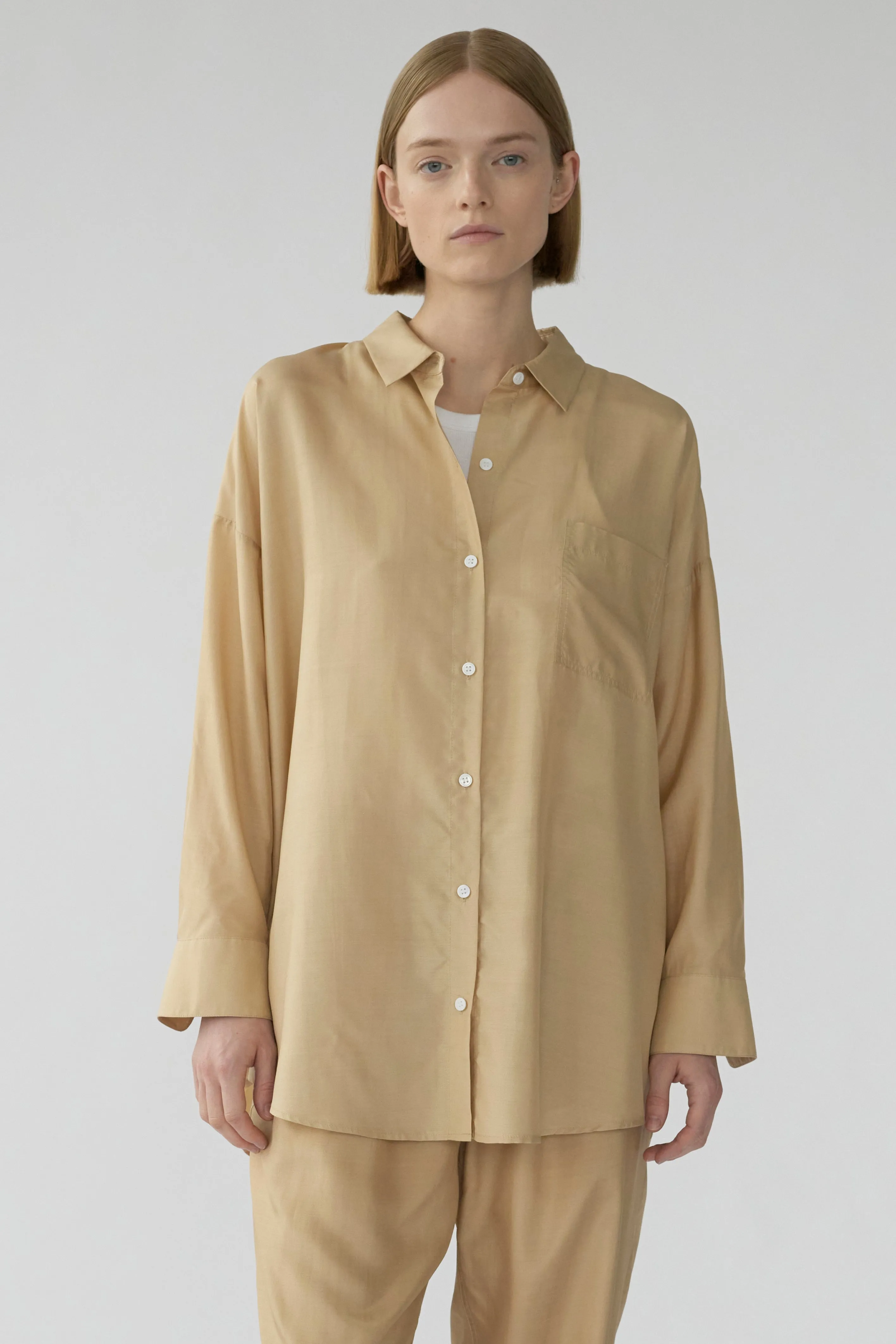 BIANCA POCKET SHIRT - IRISH CREAM - RECYCLED SILK/SILK