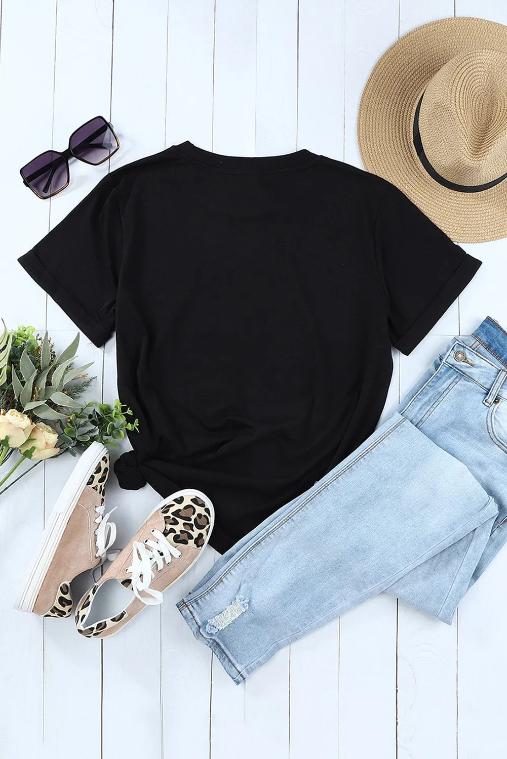 Black Christmas Leopard Tree Graphic Print Top