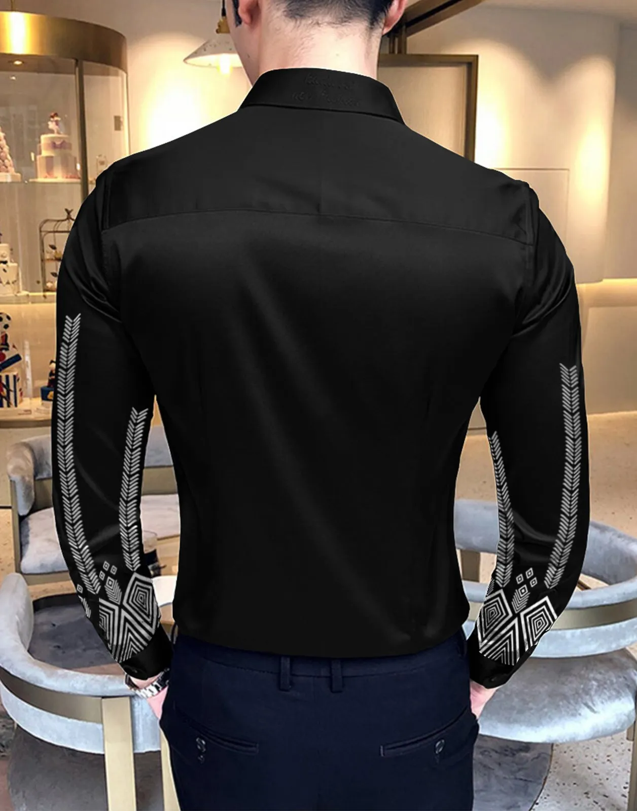 Black Maori Printed Party Wear Shirt