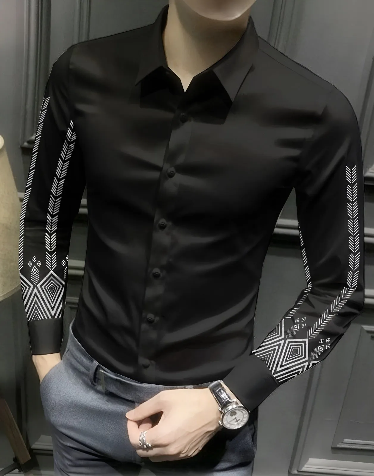 Black Maori Printed Party Wear Shirt
