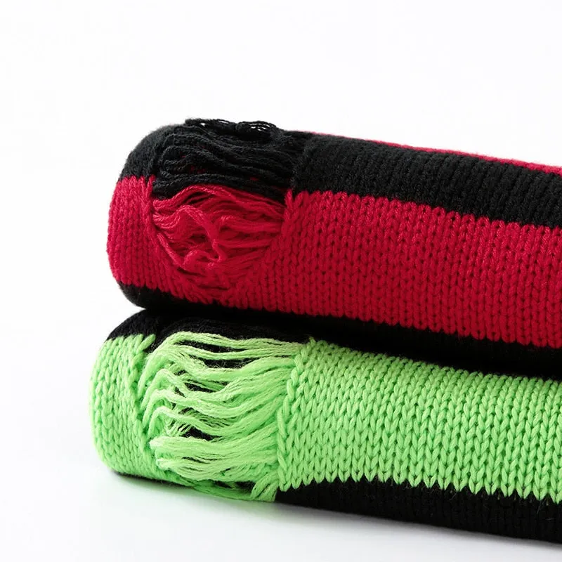 Black Stripe Sweaters Destroyed Ripped Sweater Women Pullover Hole Knit Jumpers