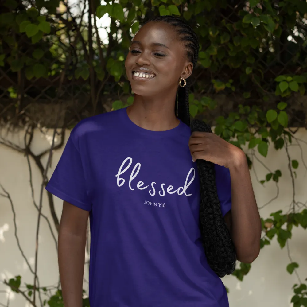 Blessed (John 1:16) T-Shirt:  Words of Faith Series (White Text)