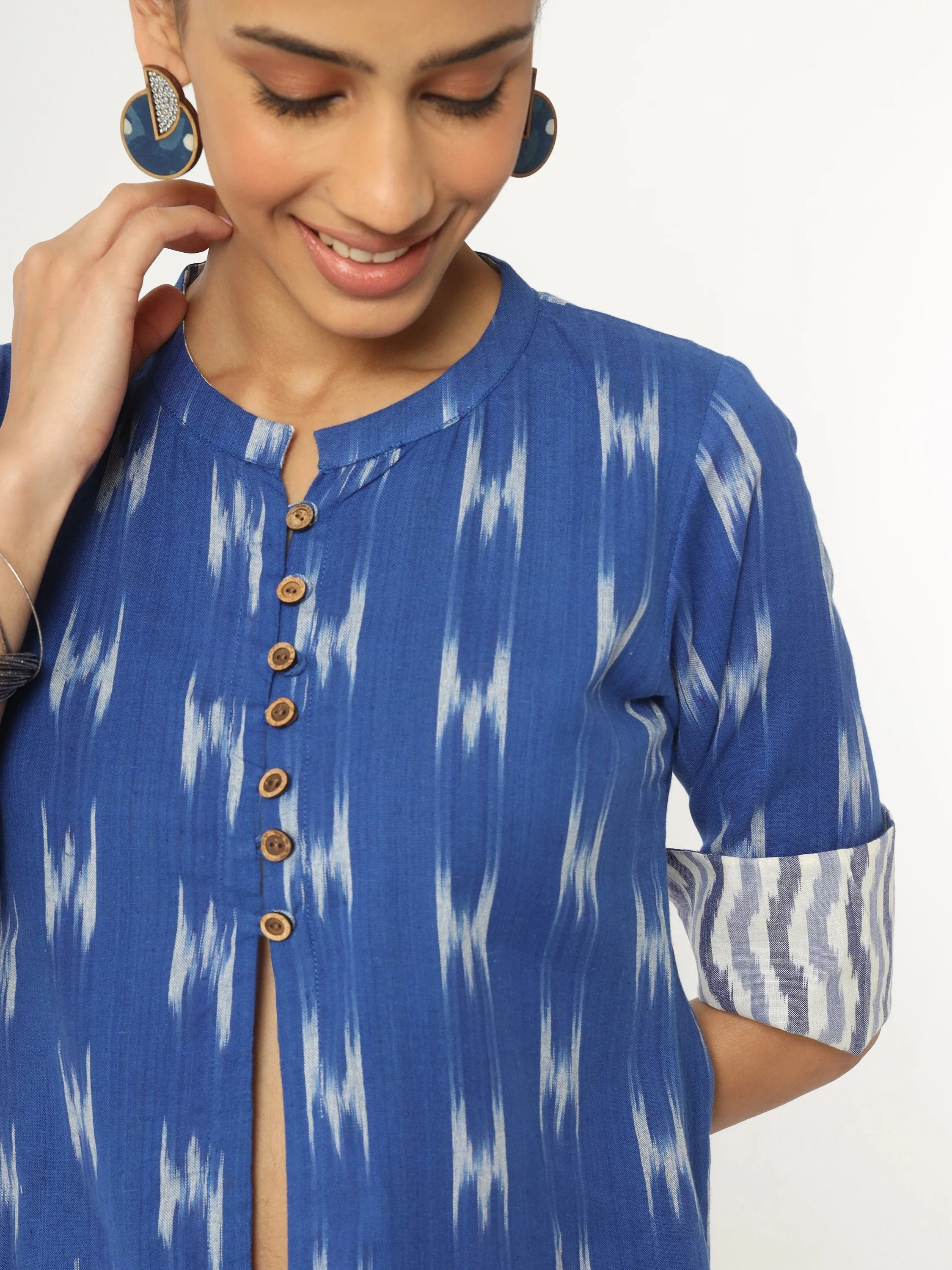 Blue Ikat Front Open Kurti