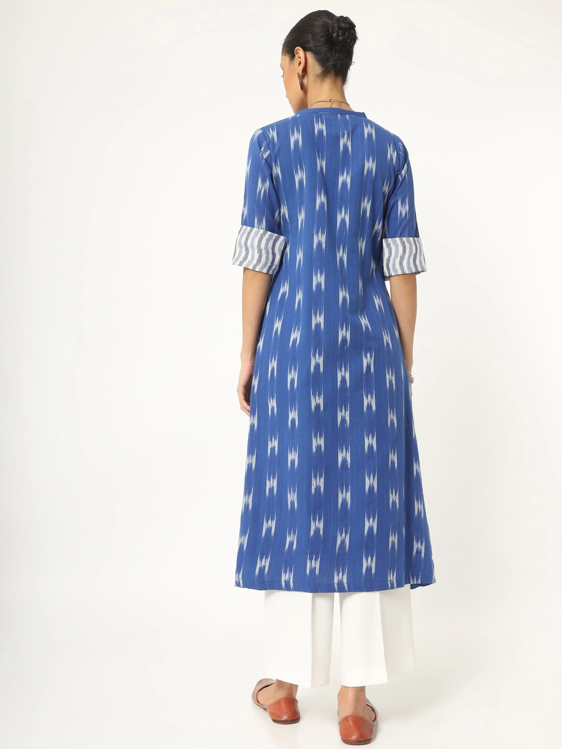 Blue Ikat Front Open Kurti