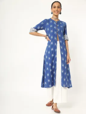 Blue Ikat Front Open Kurti