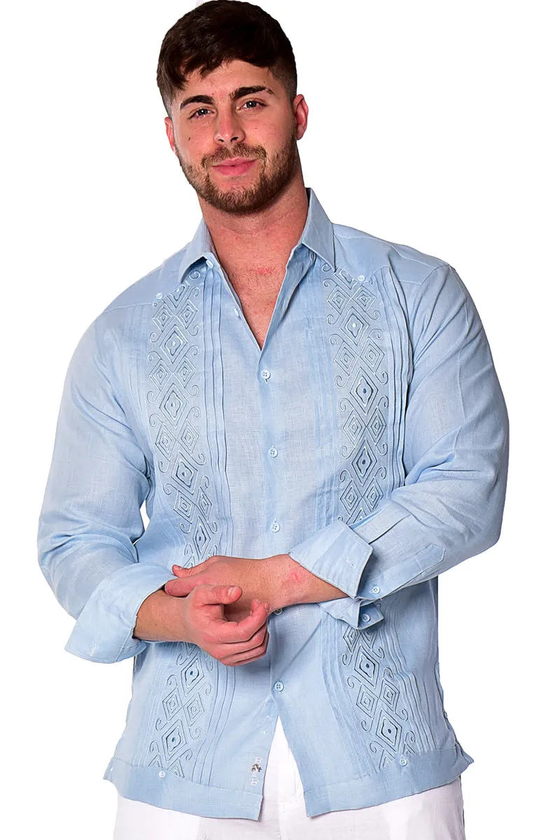 Bohio Mens 100% Linen Fancy Guayabera Style Shirt for Men - Embroidered and Pin-Tucked in (3) Colors MLFG2034