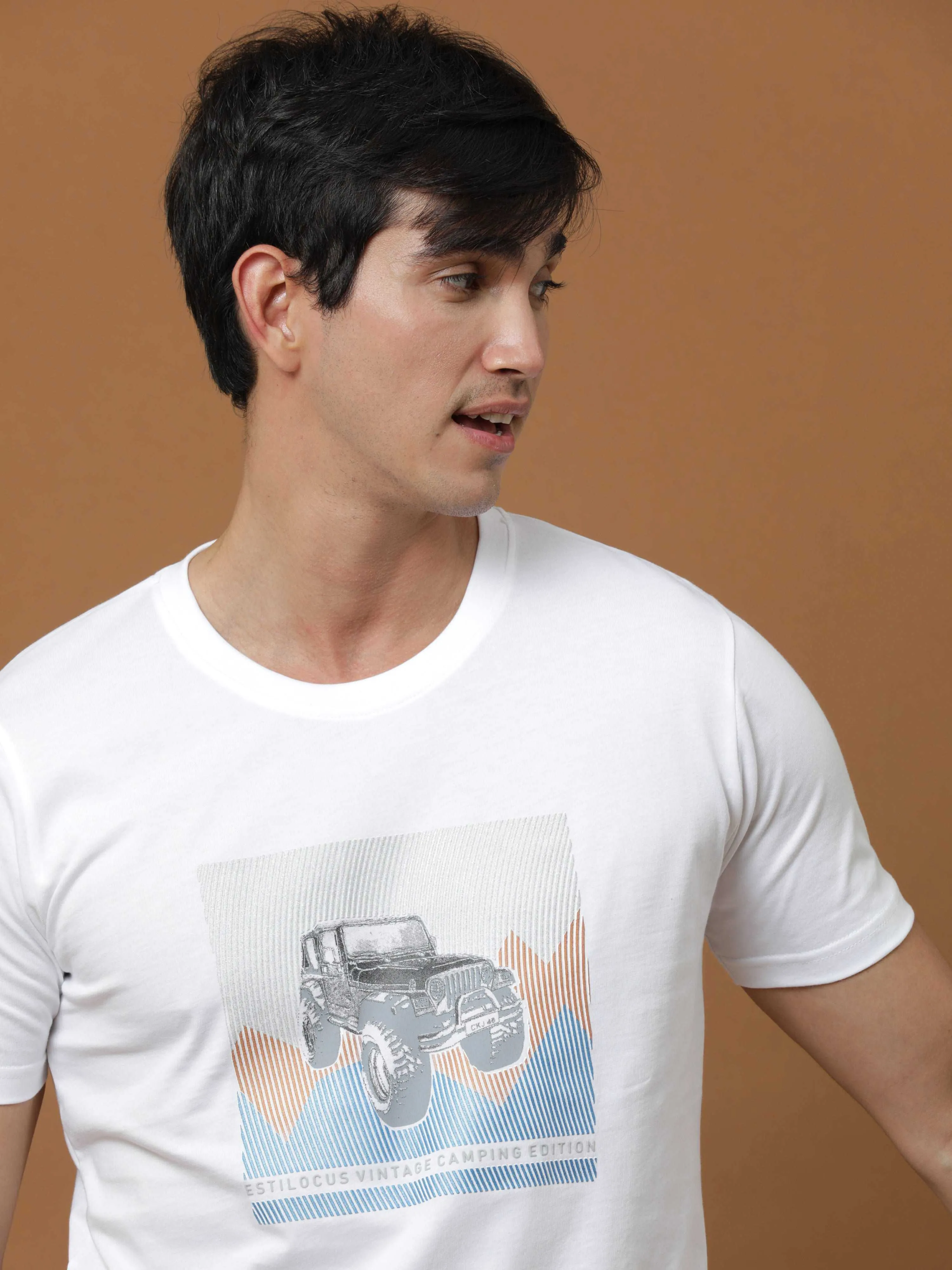Camping Edition White Printed T Shirt