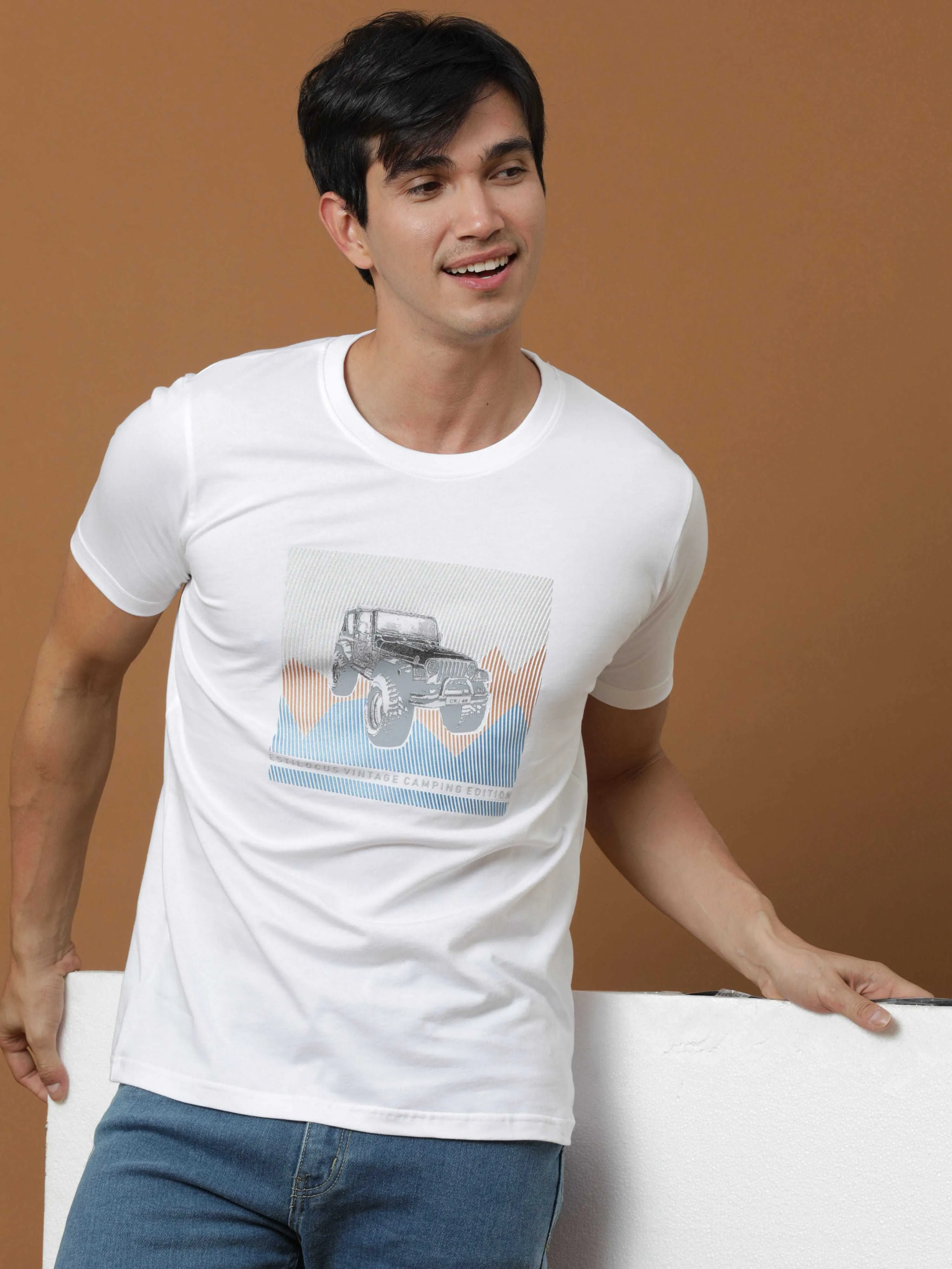 Camping Edition White Printed T Shirt