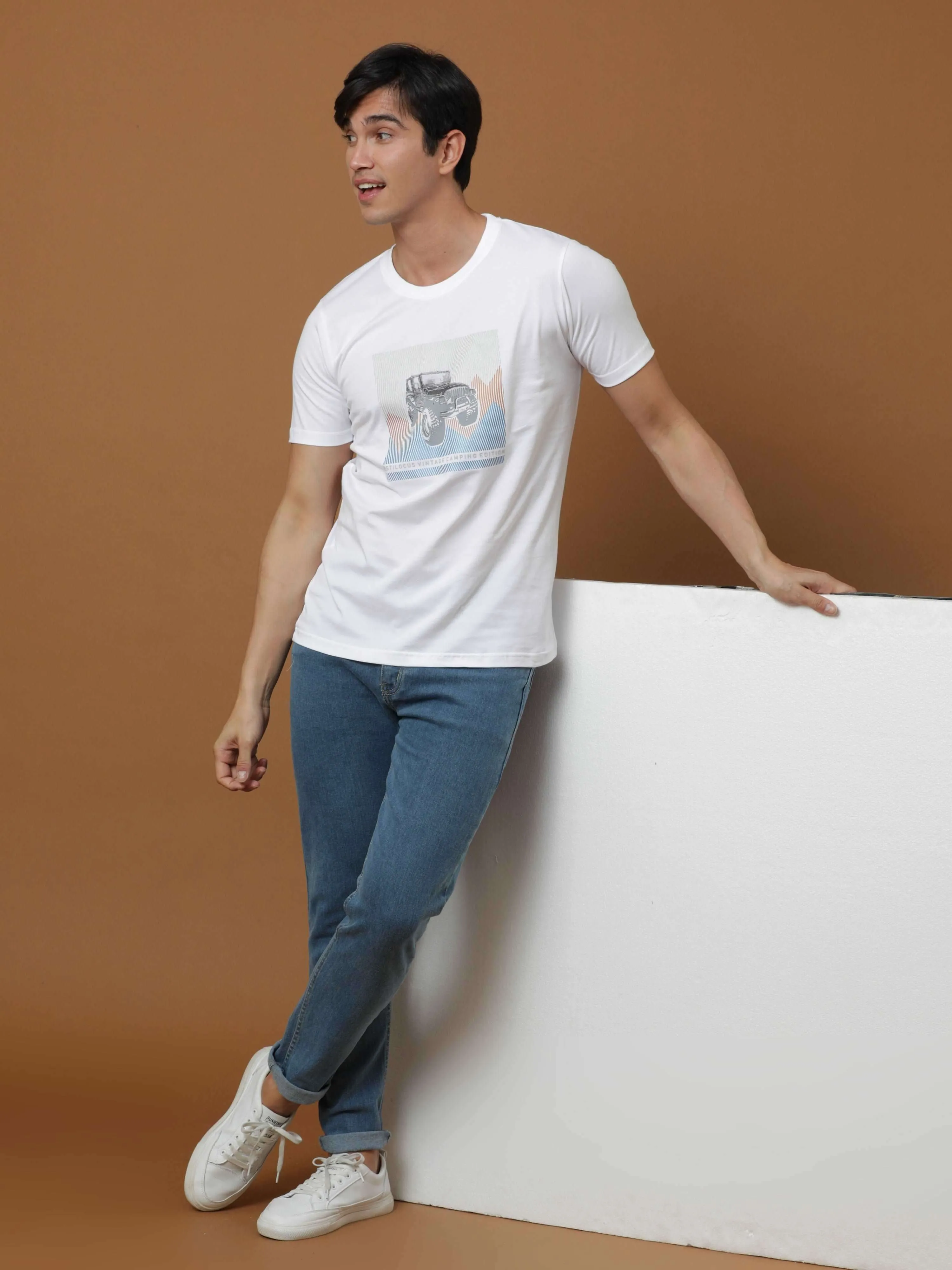 Camping Edition White Printed T Shirt