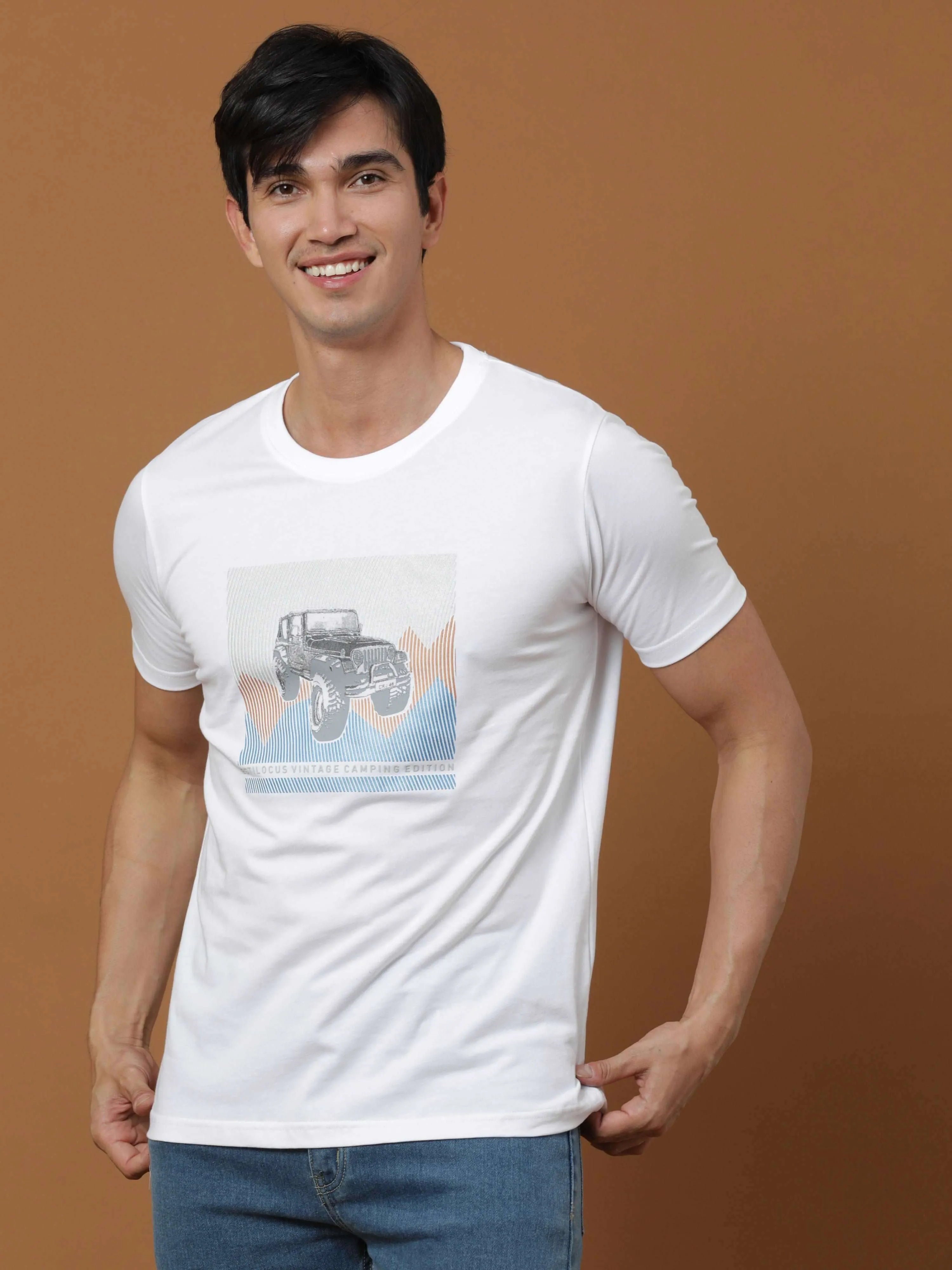 Camping Edition White Printed T Shirt