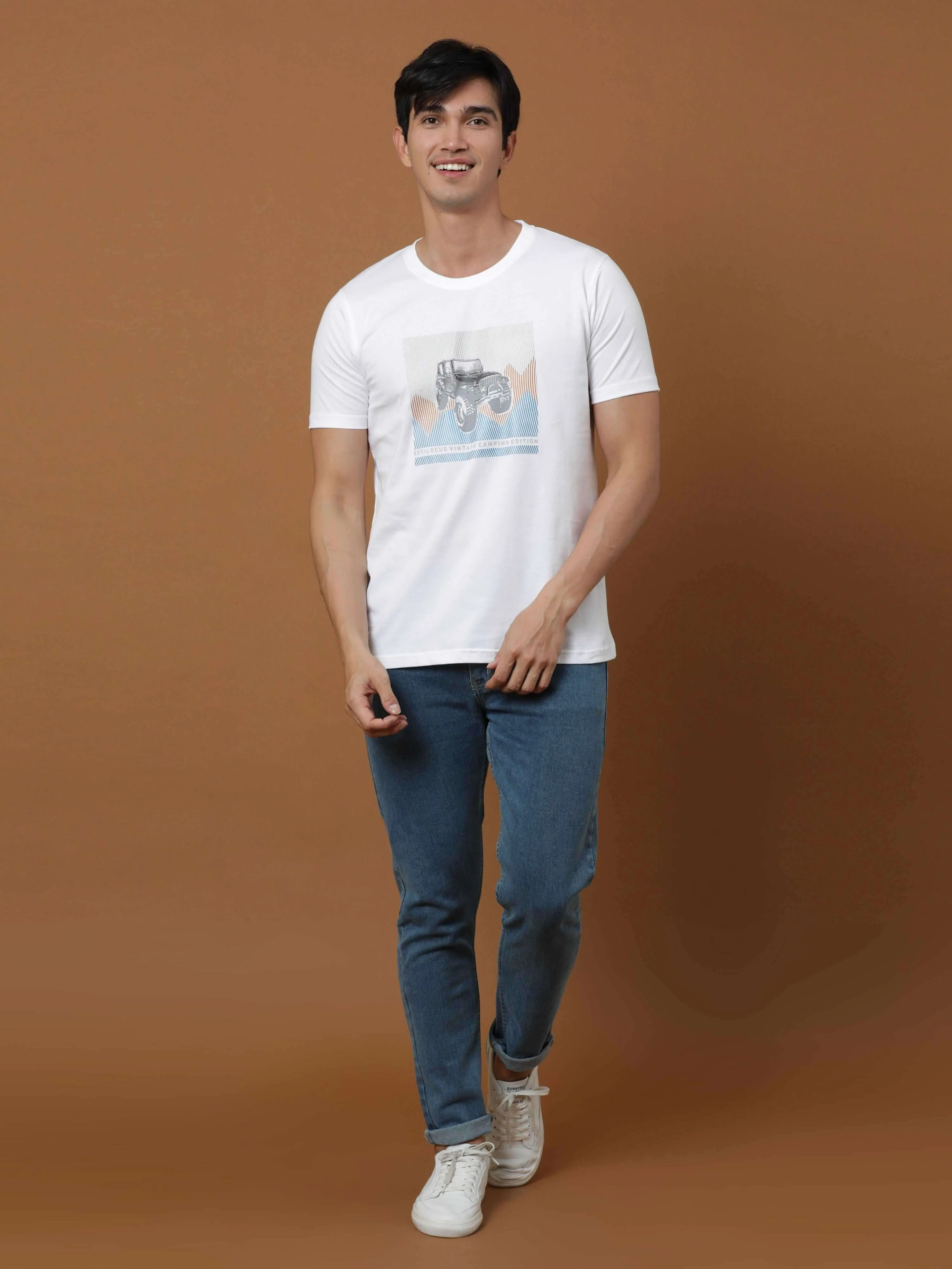 Camping Edition White Printed T Shirt