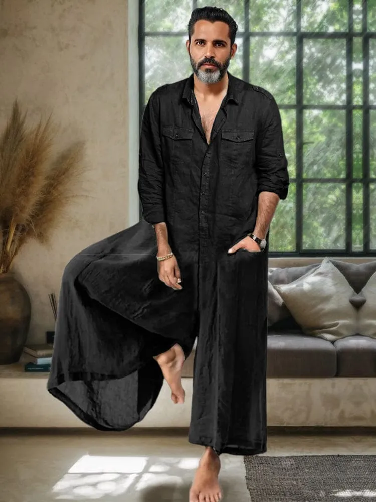 Casual Loose Linen Blend Jumpsuit