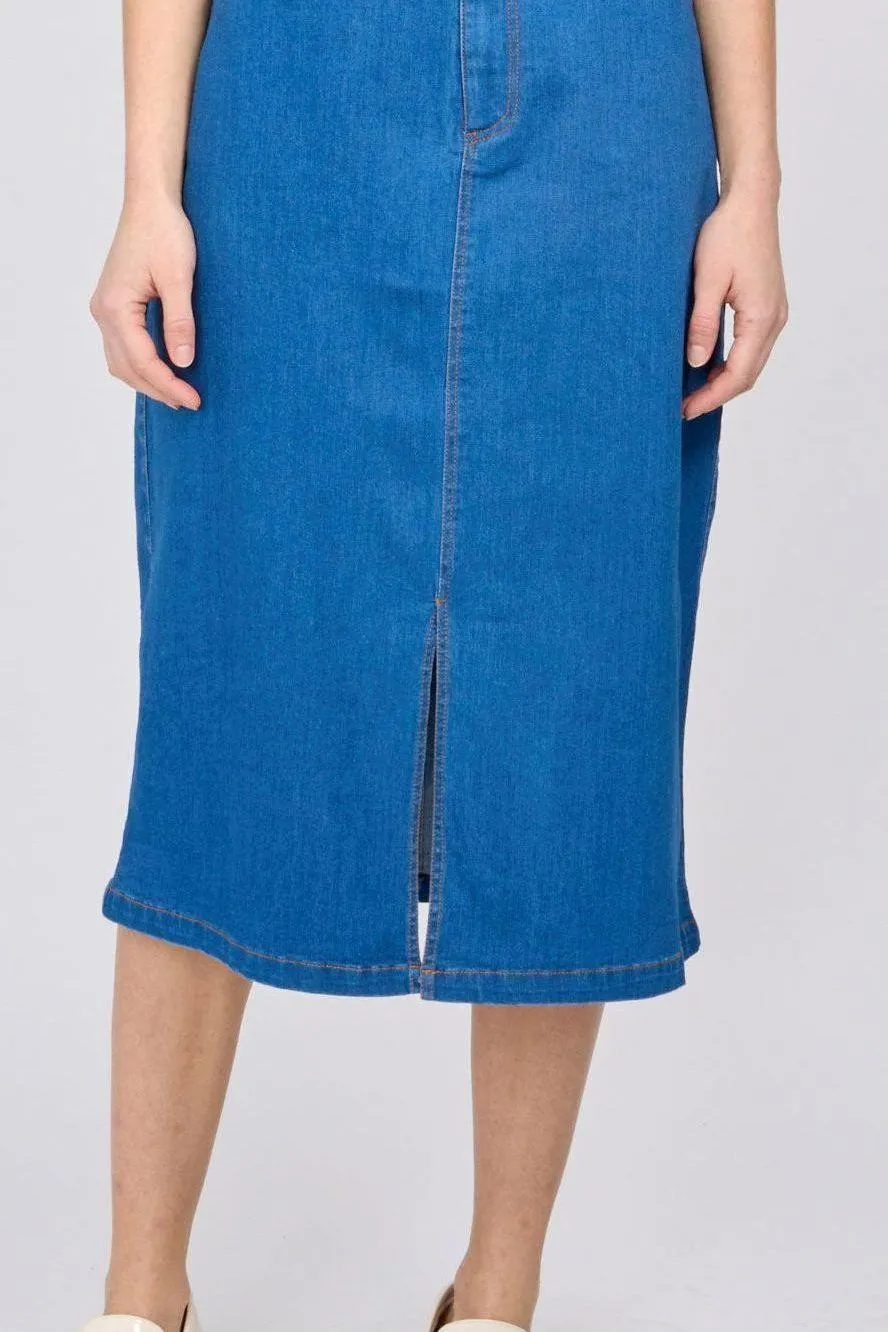 Chic Denim Long Skirt with Front Slit - Emproved