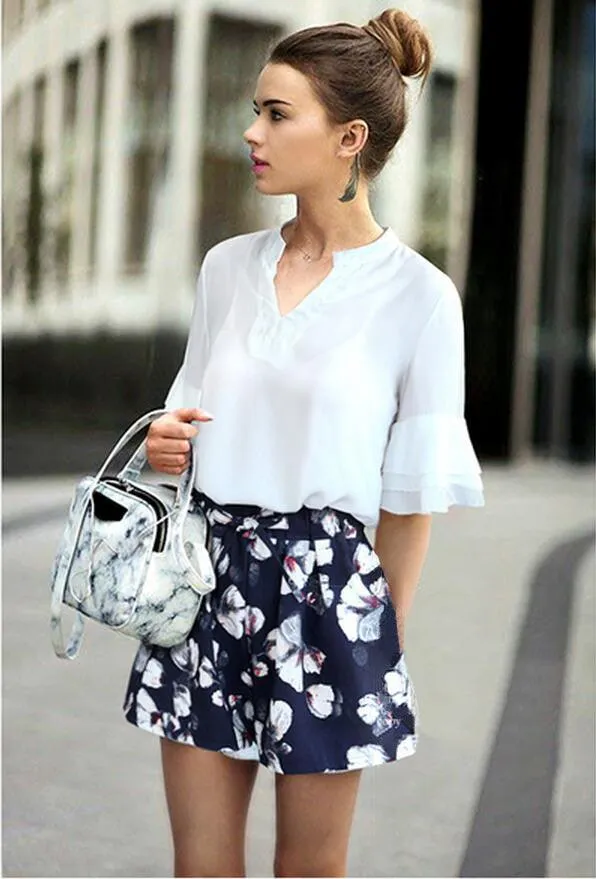 CHIFFON FLORAL SHORTS SET