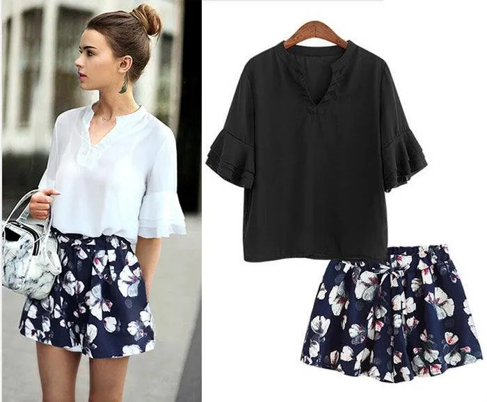 CHIFFON FLORAL SHORTS SET