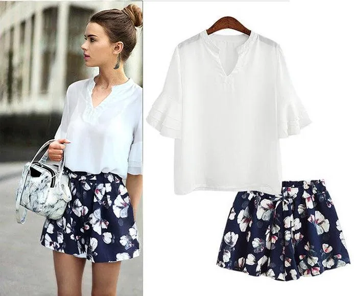CHIFFON FLORAL SHORTS SET