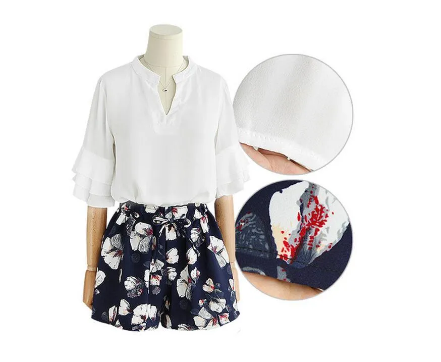 CHIFFON FLORAL SHORTS SET