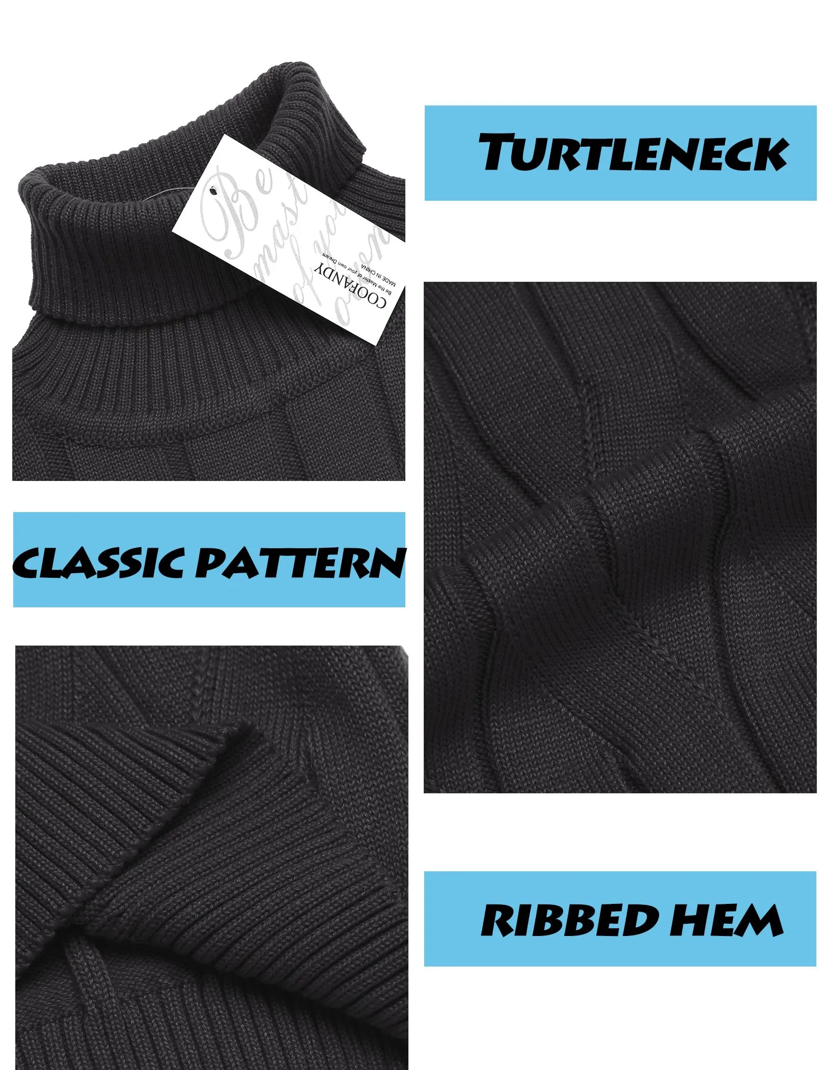 COOFANDY Men's Slim Fit Turtleneck Sweater Long Sleeve Casual Knitted Pullover Sweaters