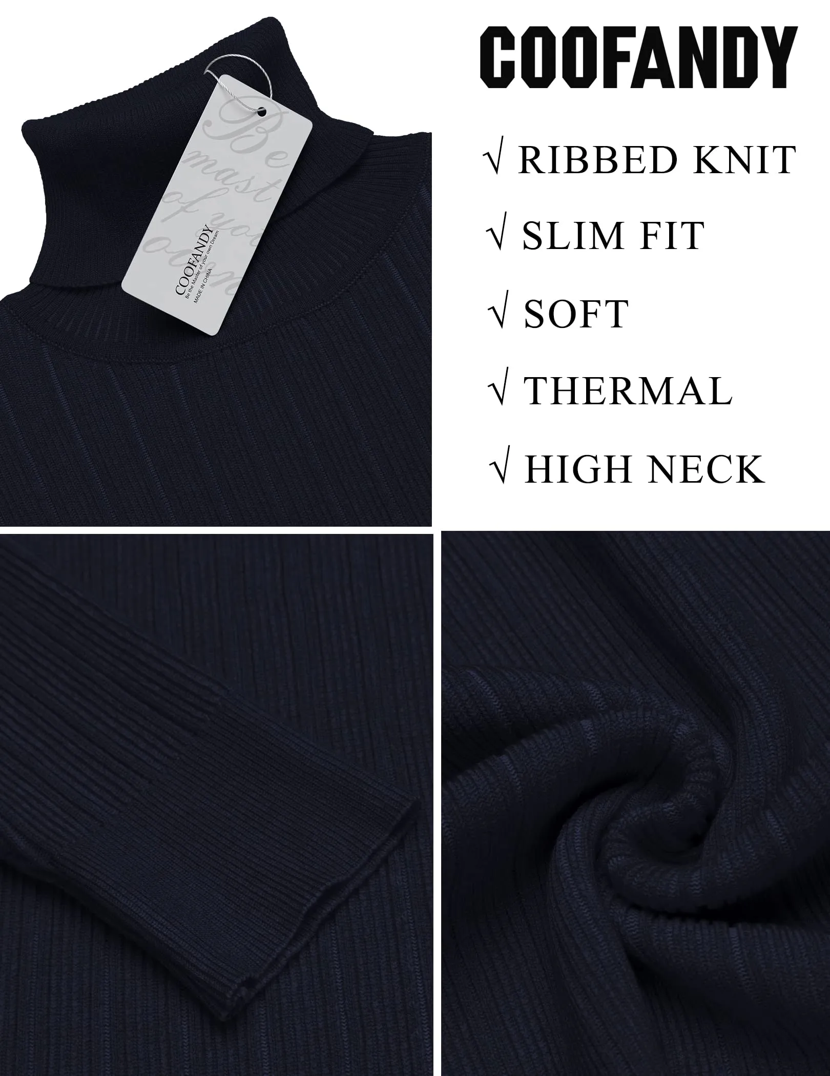 COOFANDY Men's Slim Fit Turtleneck Sweater Ribbed Knitted High Neck Pullover Sweaters