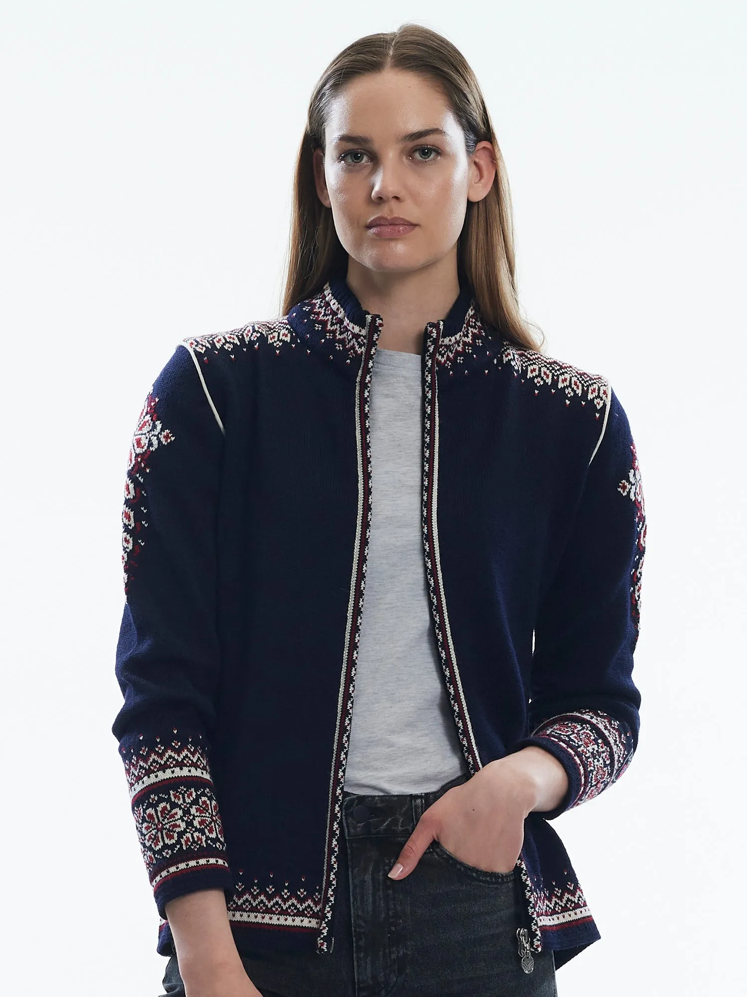 Navy Womens 140th Anniversary Jacket by Dale of Norway