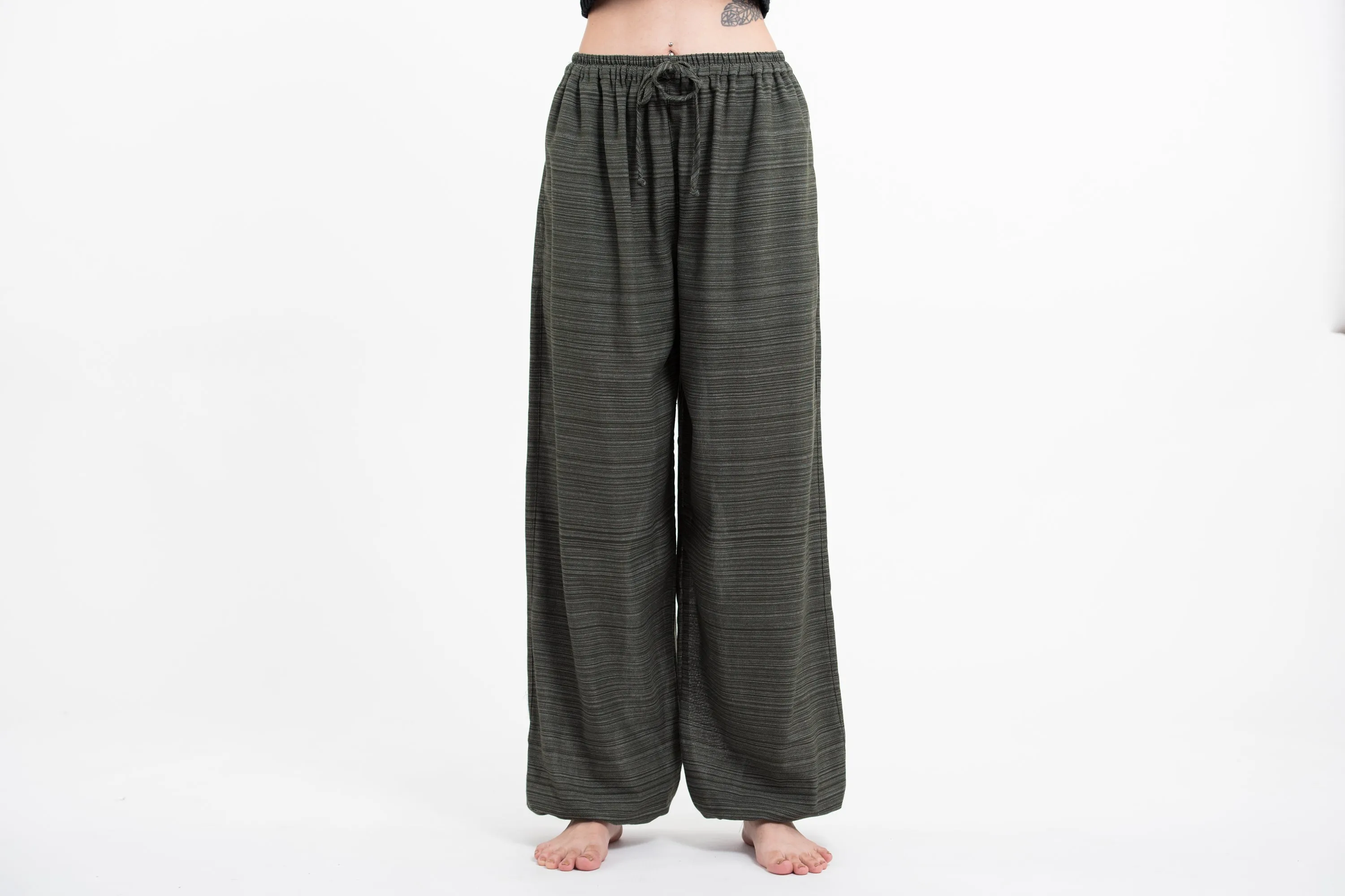 Drawstring Pinstripe Women's Pants in Green