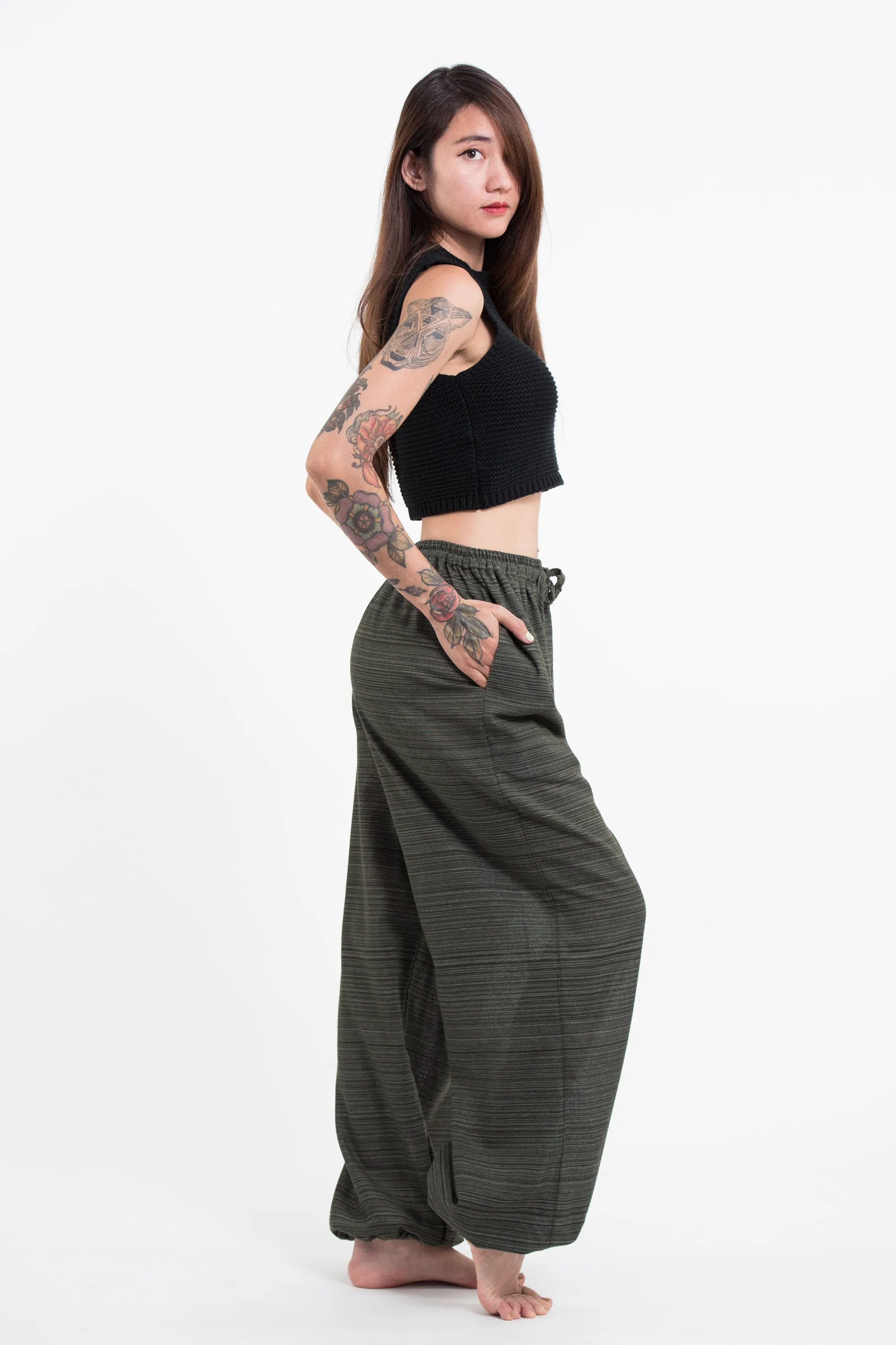 Drawstring Pinstripe Women's Pants in Green