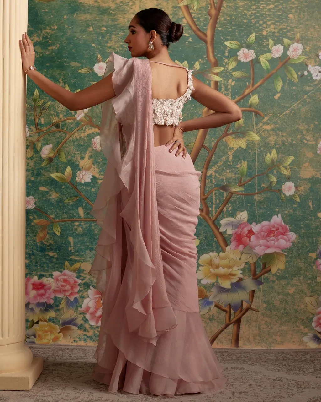 Dusky Pink Dainty Sari Set