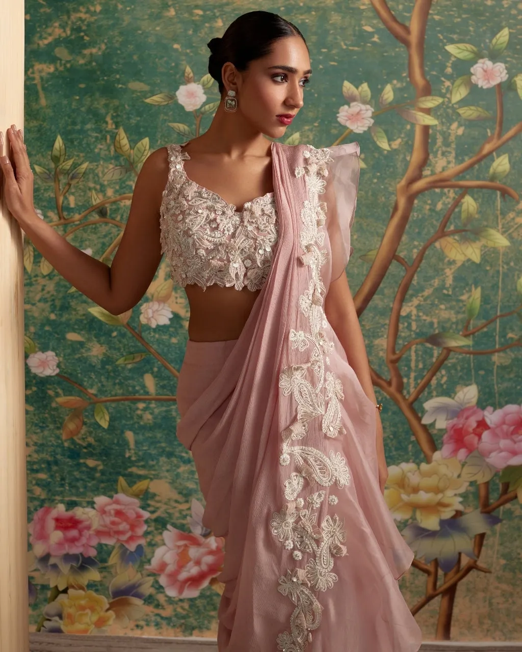 Dusky Pink Dainty Sari Set