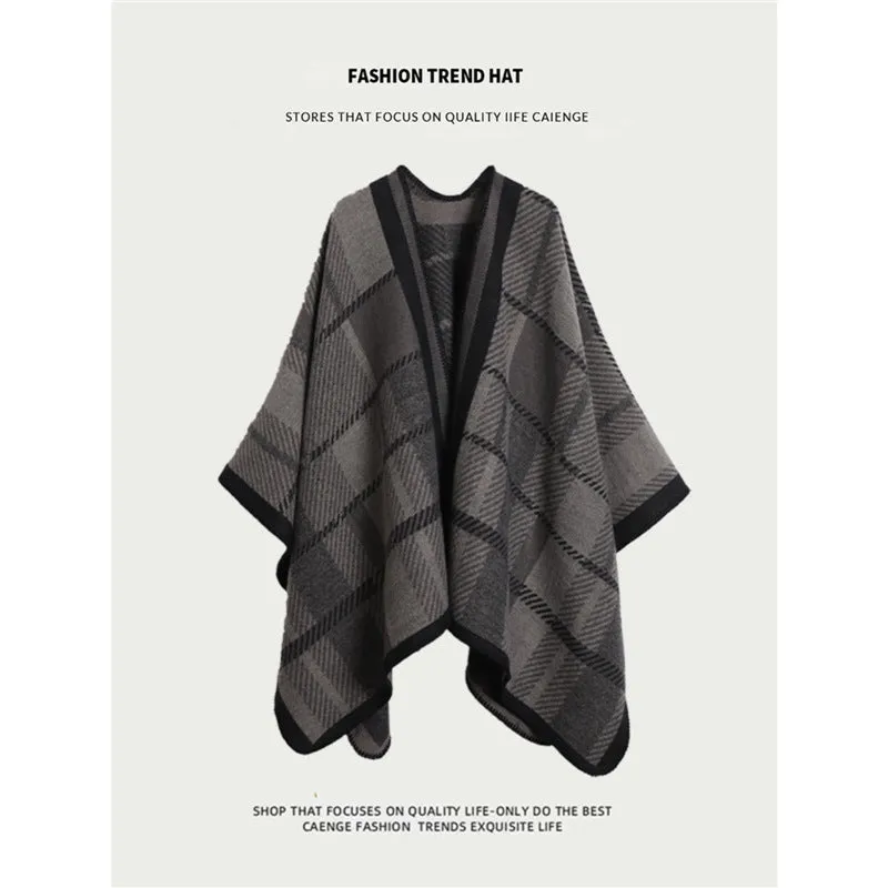 Ethnic Style Women's Shawl, Thickened Cape Coat for Autumn and Winter, Travel Photography Split Cloak