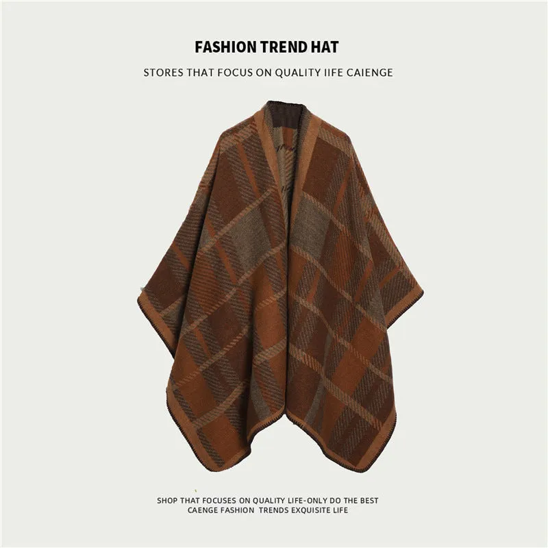 Ethnic Style Women's Shawl, Thickened Cape Coat for Autumn and Winter, Travel Photography Split Cloak