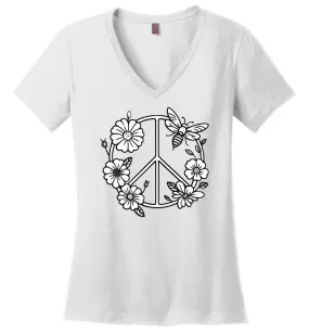 Floral Spring Peace Sign V-neck