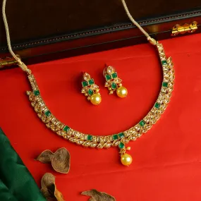 Green Gold Look Necklace Set 13554-0625