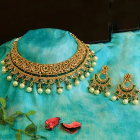 Green Gold Look Necklace Set 15629-2776