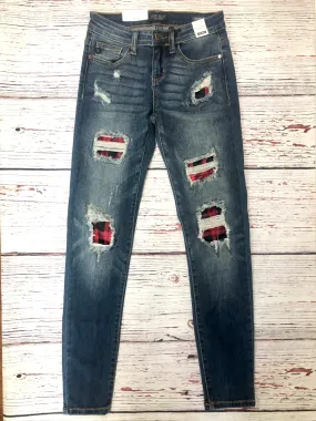 #H136 Skinny Original Buffalo Plaid Patch Judy Blue Skinny Jeans