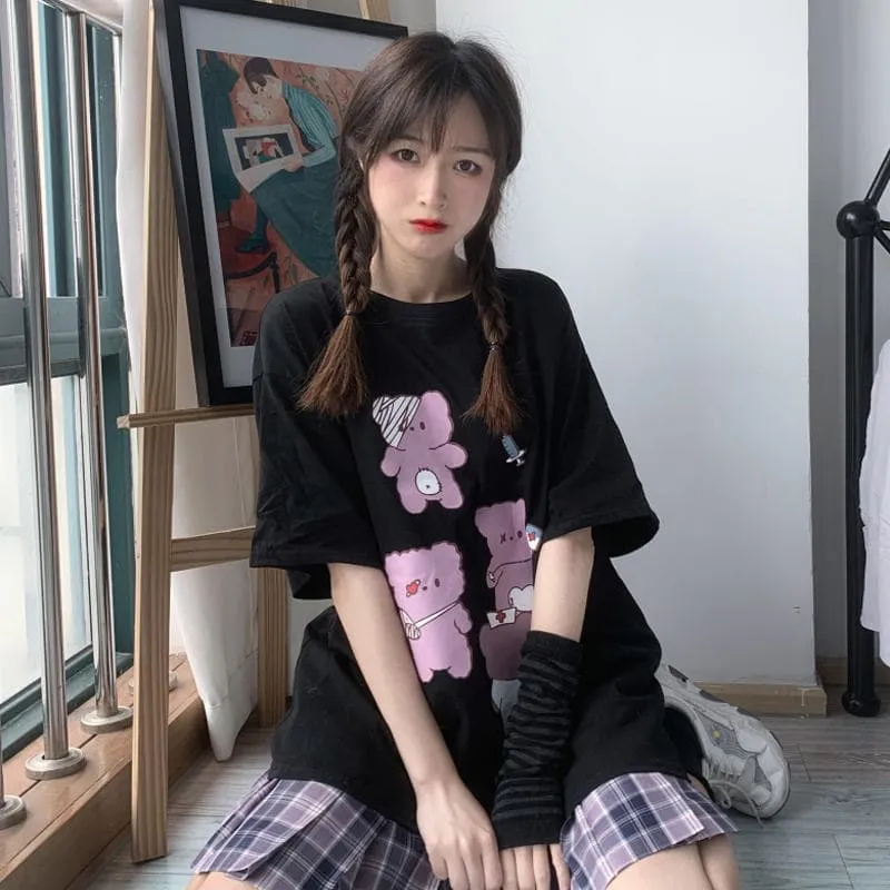 Harajuku Bear Printed T-shirt