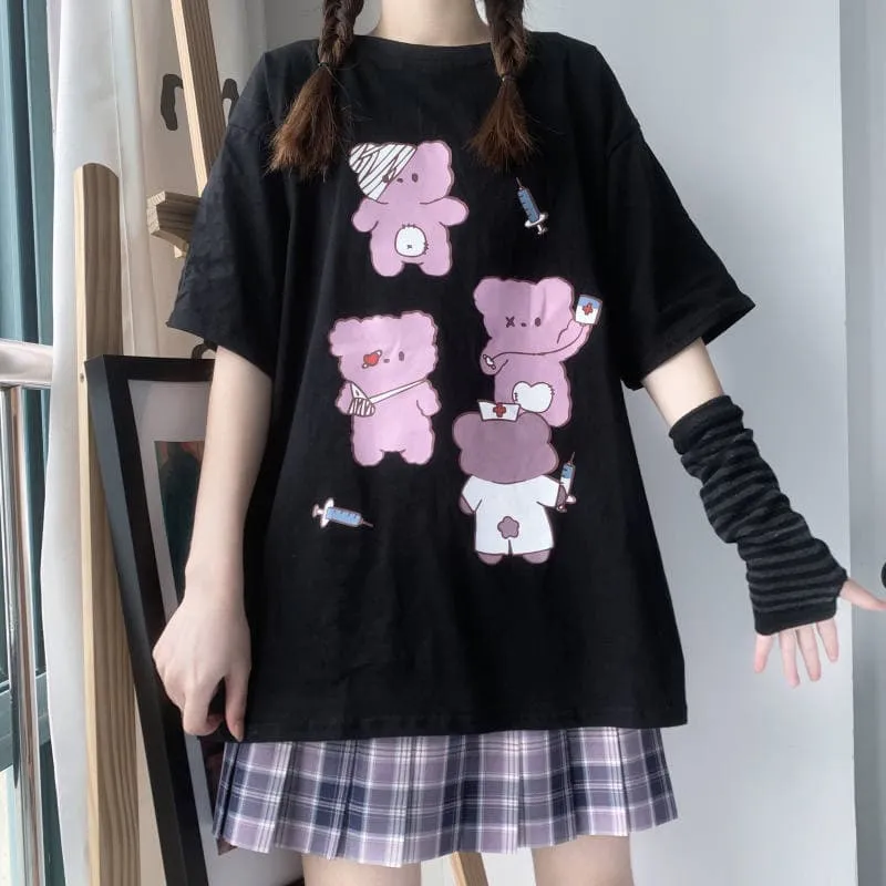 Harajuku Bear Printed T-shirt