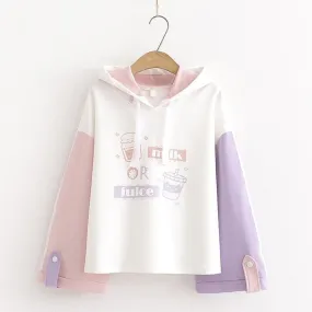 Harajuku Kawaii Milk or Juice Hoodie - Sip Style and Comfort! 🥛🍹